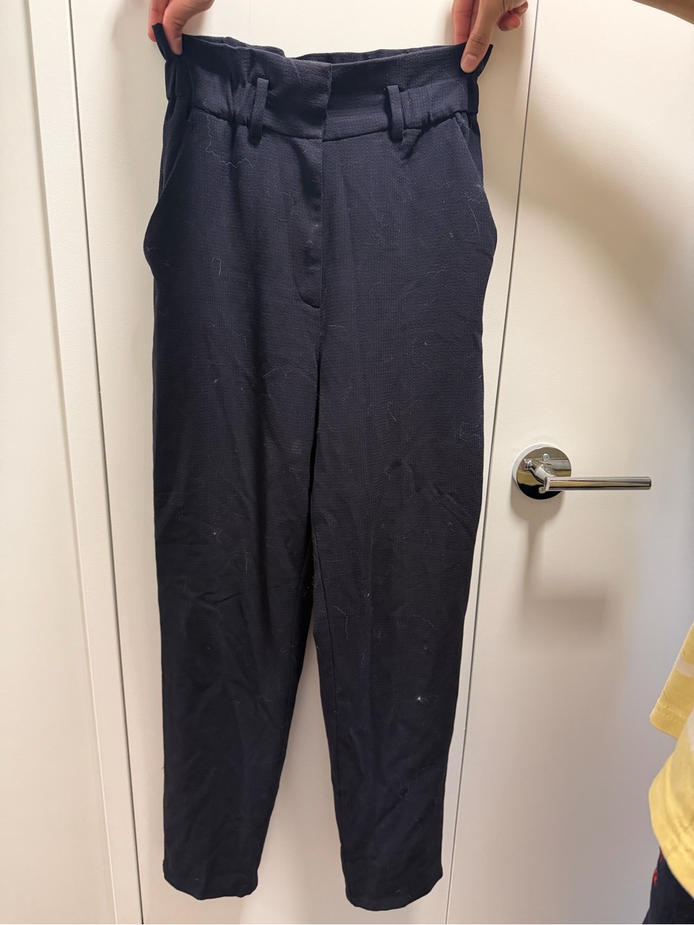 H&M High-Waisted Paperbag Tapered Dress Pants Navy Size 2